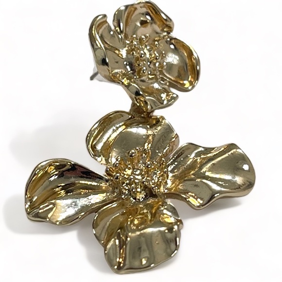 ❤️ Gold Double Flower Chandelier Earrings - Picture 4 of 6